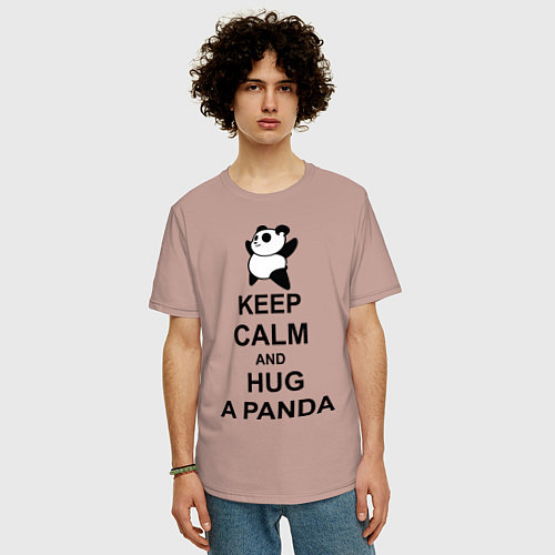 Мужская футболка оверсайз Keep Calm & Hug A Panda / Пыльно-розовый – фото 3