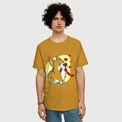 Футболка оверсайз мужская Влюбленный песик, цвет: горчичный — фото 2