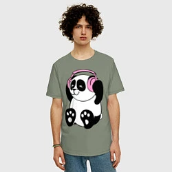 Футболка оверсайз мужская Panda in headphones панда в наушниках, цвет: авокадо — фото 2