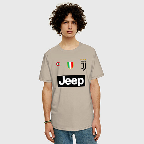 Мужская футболка оверсайз FC Juventus / Миндальный – фото 3