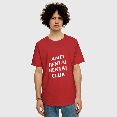 Мужская футболка оверсайз ANTI HENTAI CLUB / Красный – фото 3