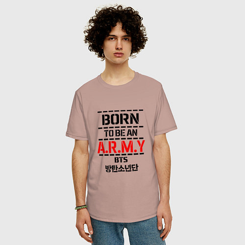 Мужская футболка оверсайз Born to be an ARMY BTS / Пыльно-розовый – фото 3