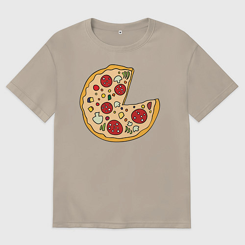 Мужская футболка оверсайз Пицца парная / Миндальный – фото 1
