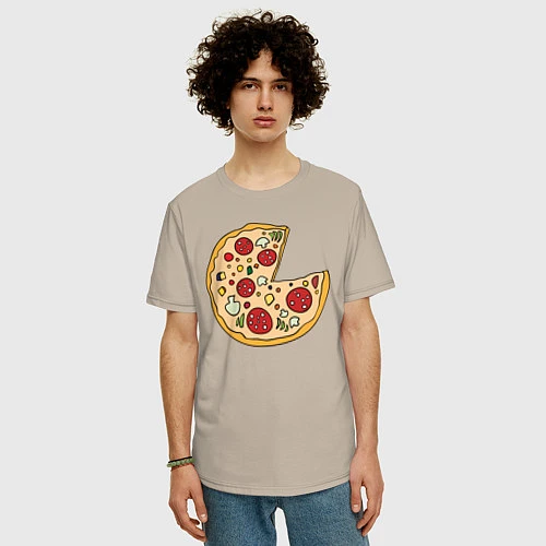 Мужская футболка оверсайз Пицца парная / Миндальный – фото 3