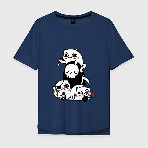 Мужская футболка оверсайз CAT GOT YOUR SOUL / Тёмно-синий – фото 1
