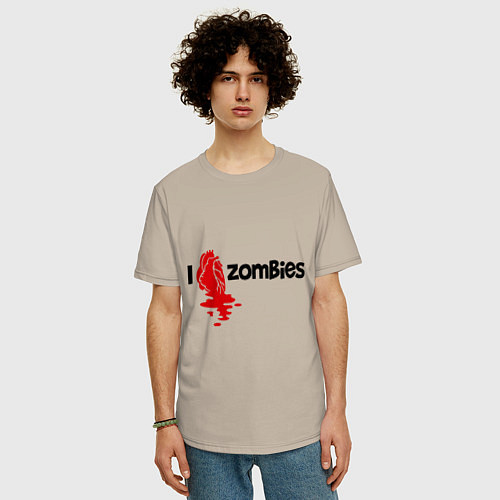 Мужская футболка оверсайз I love zombies / Миндальный – фото 3