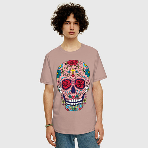 Мужская футболка оверсайз Oldschool skull / Пыльно-розовый – фото 3