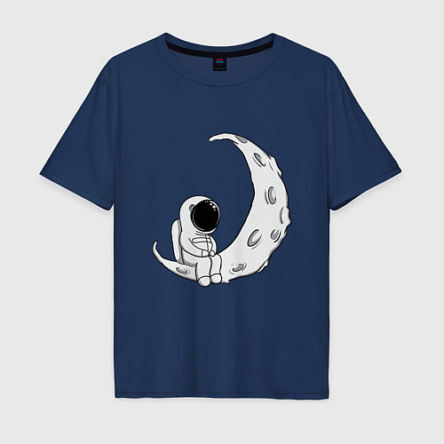 Мужская футболка оверсайз Космонавт на Луне / Тёмно-синий – фото 1