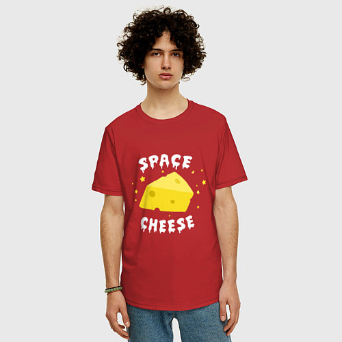 Мужская футболка оверсайз Space Cheese / Красный – фото 3