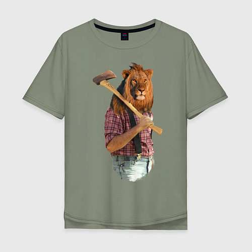 Мужская футболка оверсайз Lion lumberjack / Авокадо – фото 1