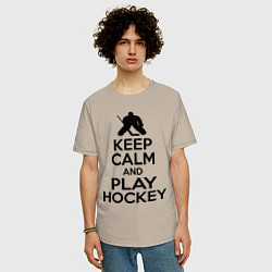 Футболка оверсайз мужская Keep Calm & Play Hockey, цвет: миндальный — фото 2