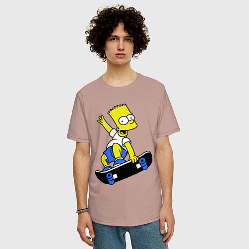 Мужская футболка оверсайз Барт на скейте / Пыльно-розовый – фото 3