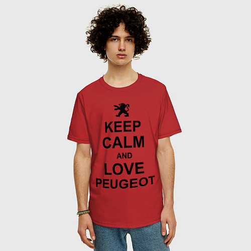 Мужская футболка оверсайз Keep Calm & Love Peugeot / Красный – фото 3
