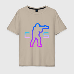 Футболка оверсайз мужская CS - логотип с бойцом, цвет: миндальный