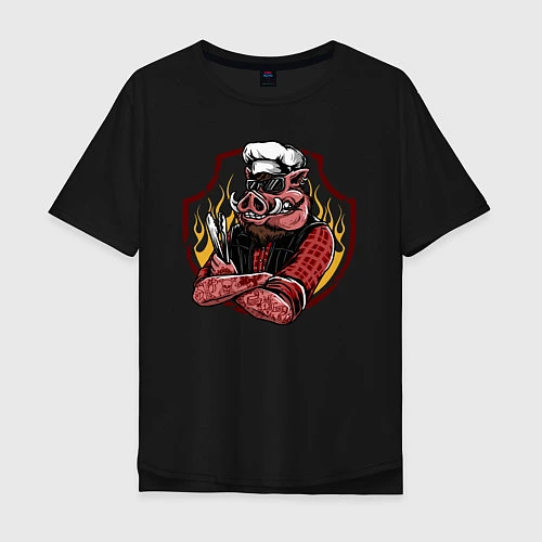 Мужская футболка оверсайз Свинья-повар / Черный – фото 1