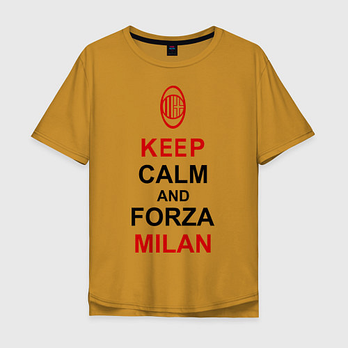 Мужская футболка оверсайз Keep Calm & Forza Milan / Горчичный – фото 1