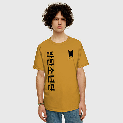 Мужская футболка оверсайз BTS Korea / Горчичный – фото 3