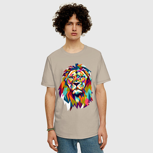 Мужская футболка оверсайз Lion Art / Миндальный – фото 3