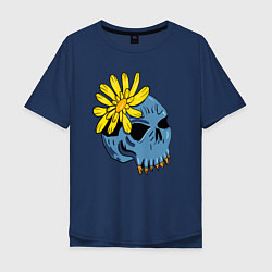 Футболка оверсайз мужская Череп с цветком, цвет: тёмно-синий