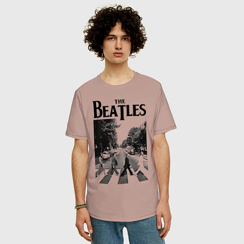 Мужская футболка оверсайз The Beatles: Mono Abbey Road / Пыльно-розовый – фото 3