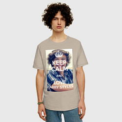 Футболка оверсайз мужская Keep Calm & Love Harry Styles, цвет: миндальный — фото 2