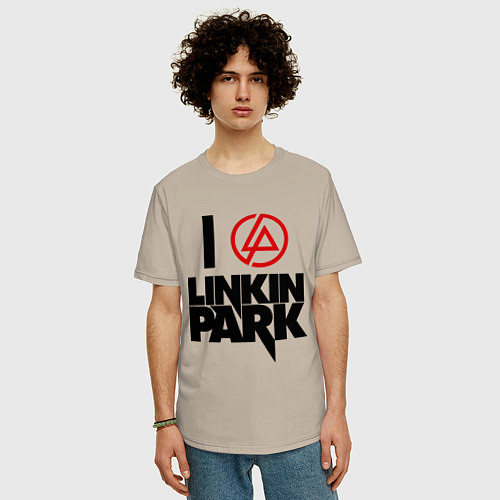 Мужская футболка оверсайз I love Linkin Park / Миндальный – фото 3