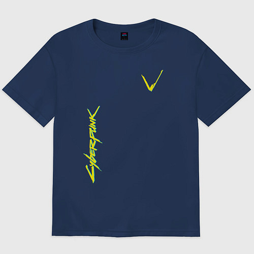 Мужская футболка оверсайз Cyberpunk 2077: V-Style / Тёмно-синий – фото 1