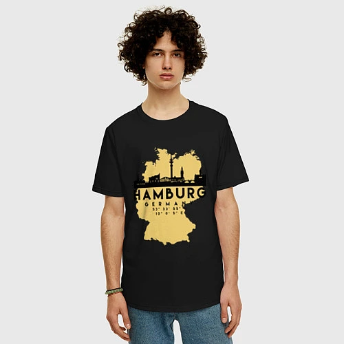 Мужская футболка оверсайз Гамбург - Германия / Черный – фото 3