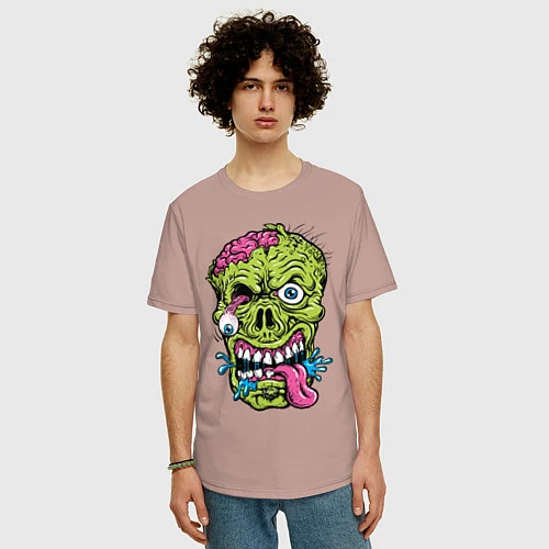 Мужская футболка оверсайз Scary mask / Пыльно-розовый – фото 3