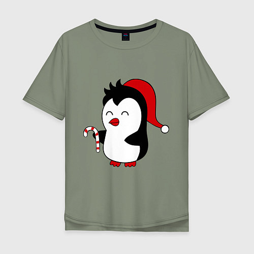 Мужская футболка оверсайз Новогодний пингвин / Авокадо – фото 1