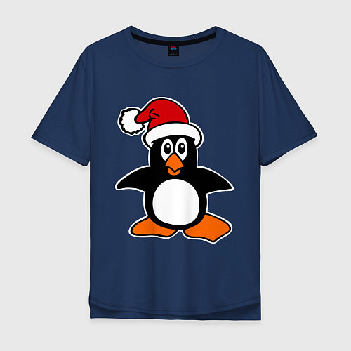 Мужская футболка оверсайз Новогодний пингвин / Тёмно-синий – фото 1