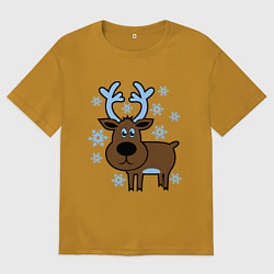 Мужская футболка оверсайз Олень и снежинки