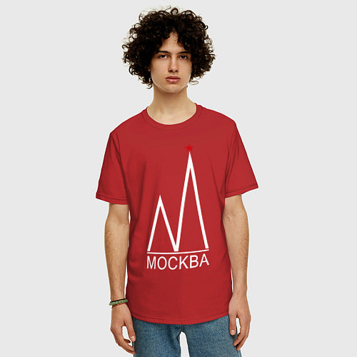 Мужская футболка оверсайз Москва-белый логотип-2 / Красный – фото 3