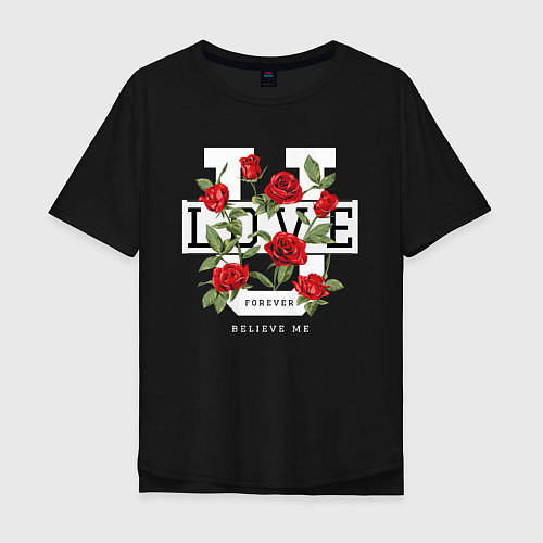 Мужская футболка оверсайз Love u forever flowers / Черный – фото 1