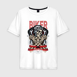 Футболка оверсайз мужская Cool biker Skull, цвет: белый