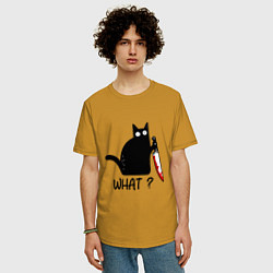Футболка оверсайз мужская What cat, цвет: горчичный — фото 2