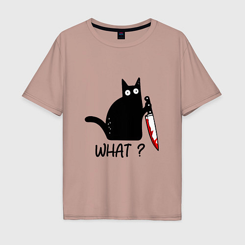 Мужская футболка оверсайз What cat / Пыльно-розовый – фото 1