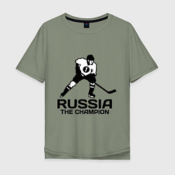 Футболка оверсайз мужская Russia: Hockey Champion, цвет: авокадо