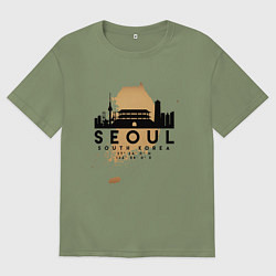 Футболка оверсайз мужская Сеул Южная Корея, цвет: авокадо
