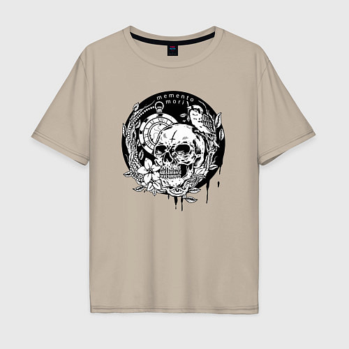 Мужская футболка оверсайз Memento mori / Миндальный – фото 1