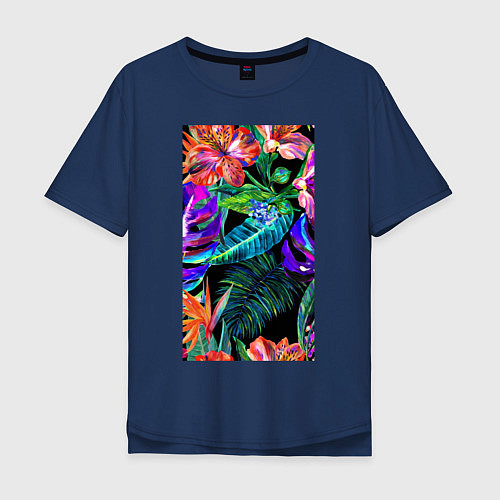 Мужская футболка оверсайз Красочные Тропики / Тёмно-синий – фото 1