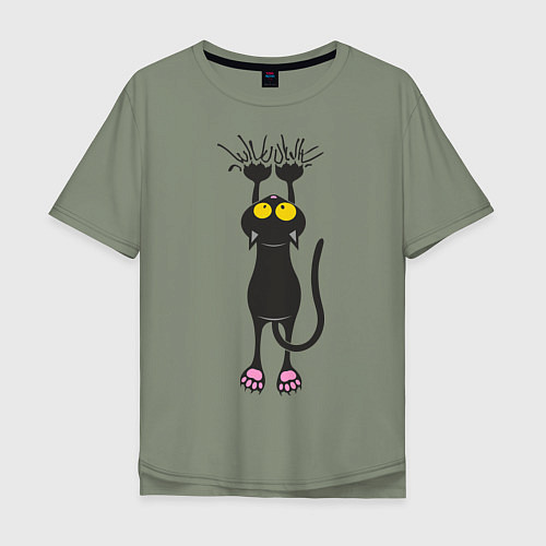 Мужская футболка оверсайз Висящий кот / Авокадо – фото 1