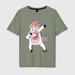 Футболка оверсайз мужская Dabbing Unicorn, цвет: авокадо