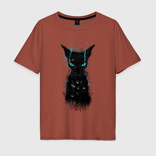 Мужская футболка оверсайз Dark Cat / Кирпичный – фото 1