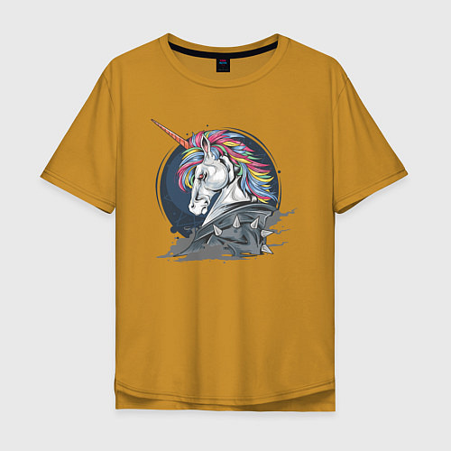 Мужская футболка оверсайз Единорог Rock / Горчичный – фото 1