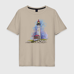 Футболка оверсайз мужская Crisp Point Lighthouse, цвет: миндальный