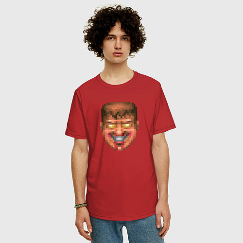 Мужская футболка оверсайз Doom Guy Evil Face / Красный – фото 3