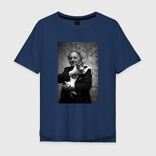 Мужская футболка оверсайз Бродский и кот / Тёмно-синий – фото 1