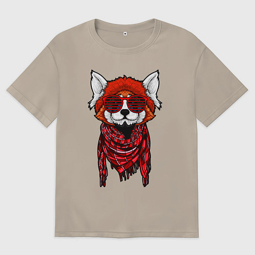 Мужская футболка оверсайз Красная панда / Миндальный – фото 1