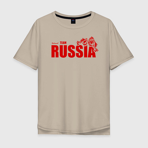 Мужская футболка оверсайз Russia / Миндальный – фото 1